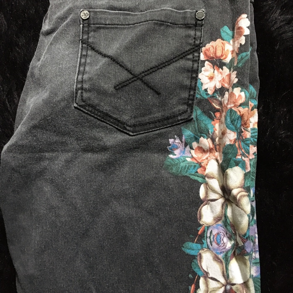 Insight Denim Floral Charcoal Skinny Jeans